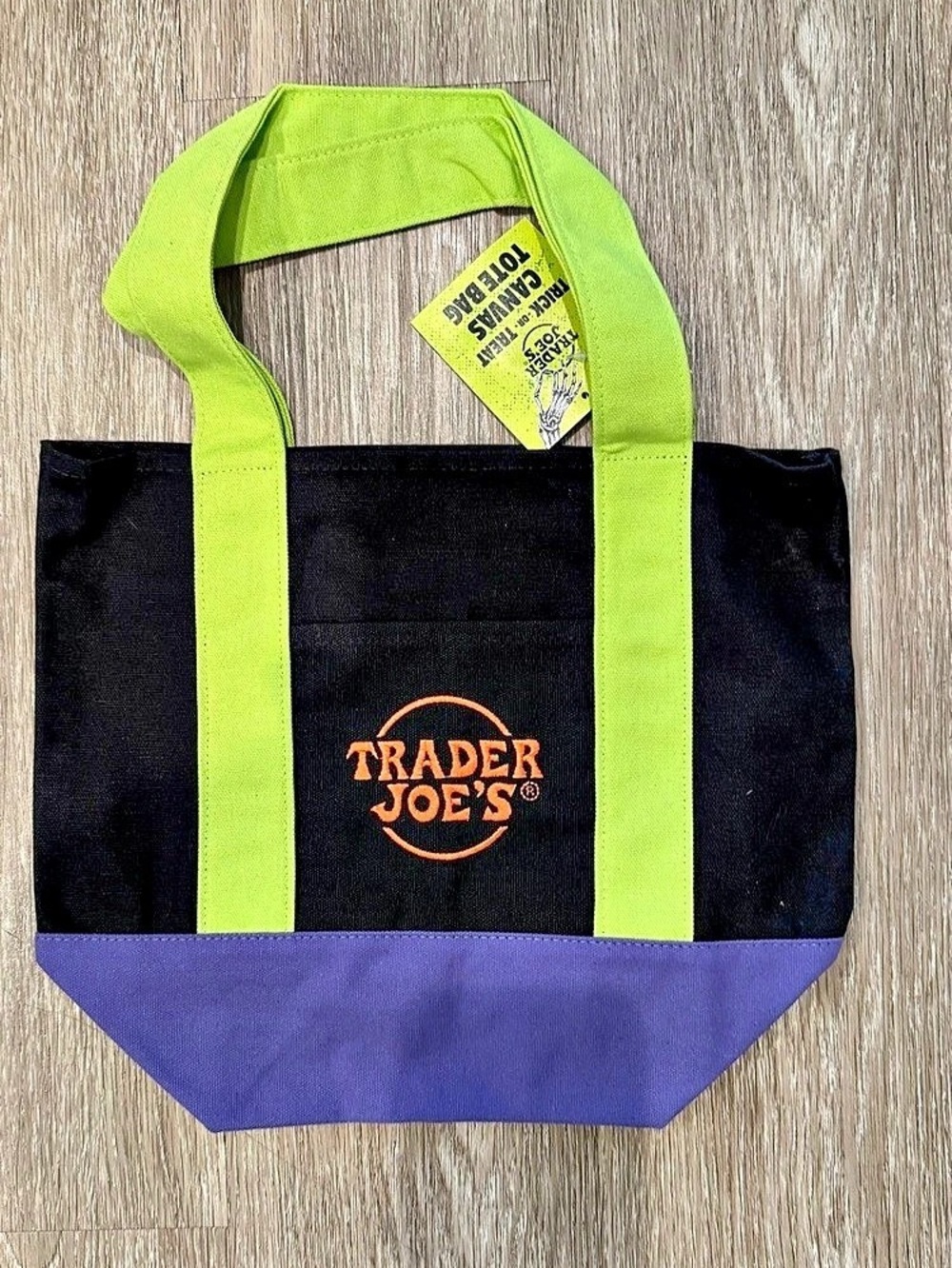 Trader Joe's Trick-or-Treat Mini Canvas Tote Bag Black & Green